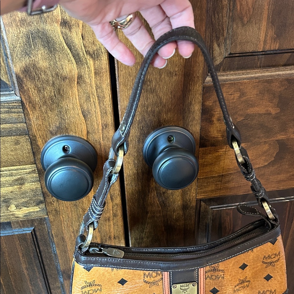 MCM Cognac and Dark Brown Logo Shoulder Bag - Picture 2 of 14